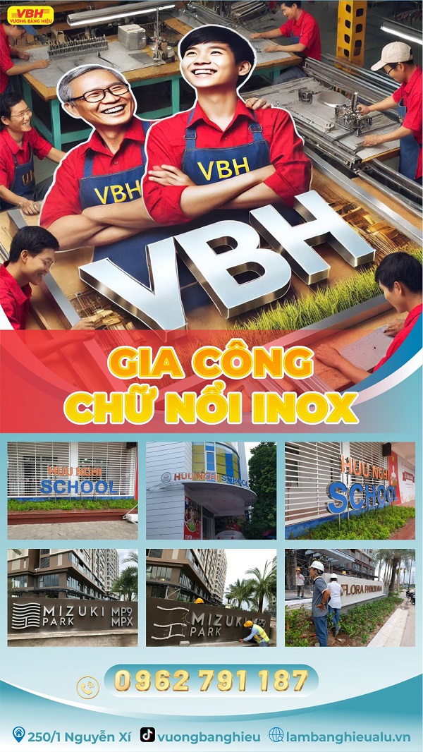 Gia công chữ nổi inox tại Vương bảng hiệu