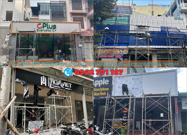 Thi công mặt dựng bảng hiệu alu chữ nổi quận bình thạnh